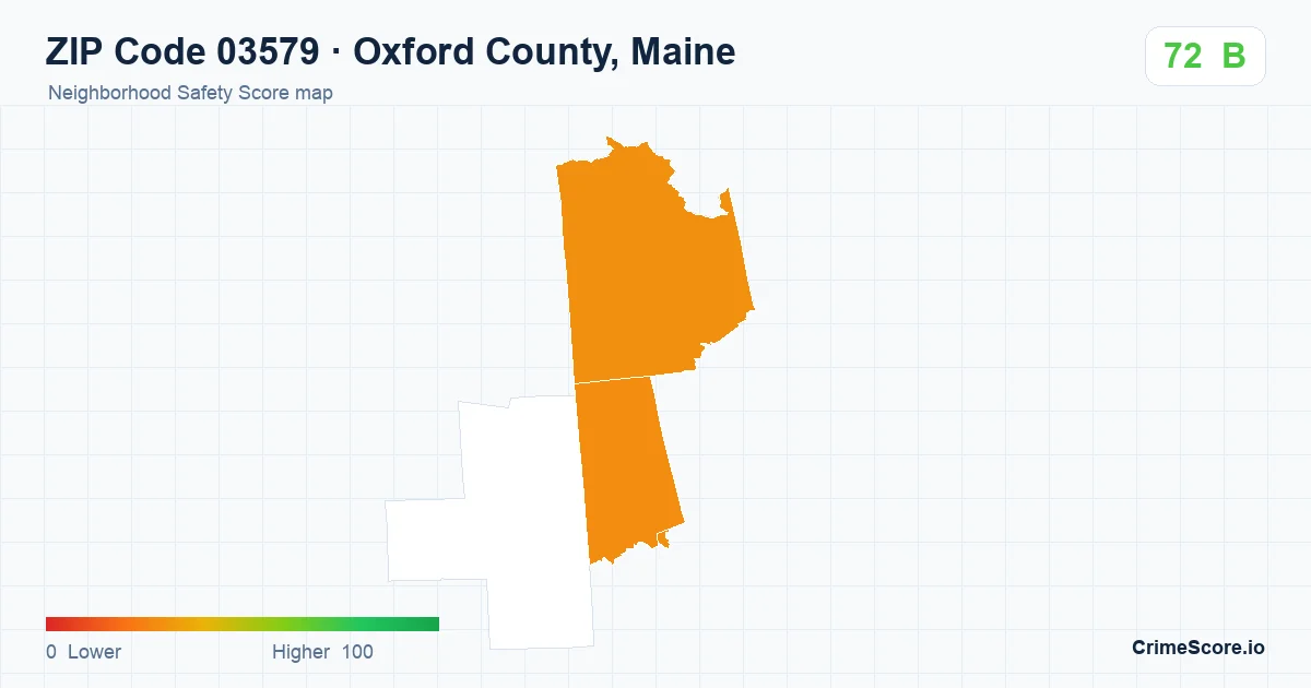 ZIP Code 03579 in Oxford County, Maine neighborhood Safety Score map