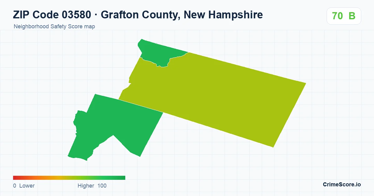 ZIP Code 03580 in Grafton County, New Hampshire neighborhood Safety Score map