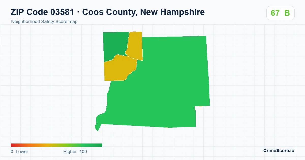 ZIP Code 03581 in Coos County, New Hampshire neighborhood Safety Score map