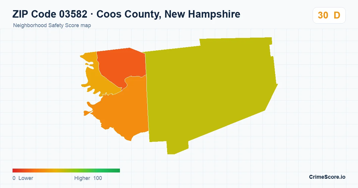 ZIP Code 03582 in Coos County, New Hampshire neighborhood Safety Score map