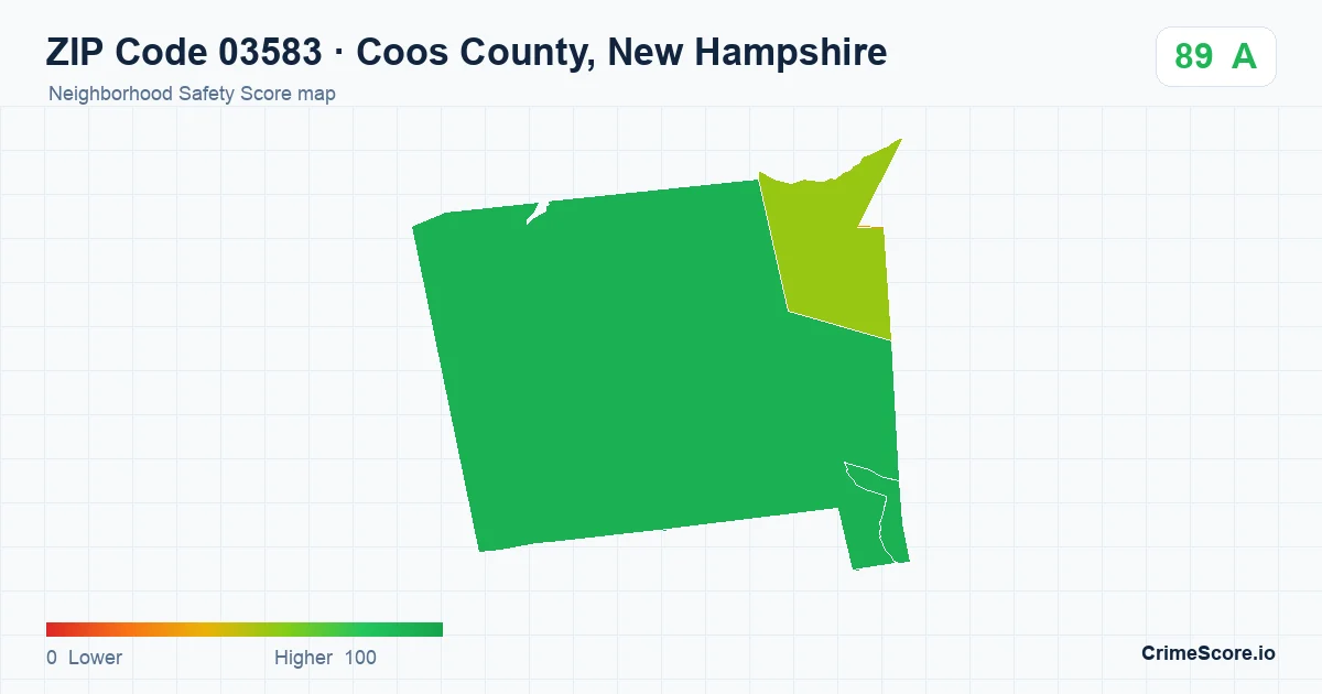ZIP Code 03583 in Coos County, New Hampshire neighborhood Safety Score map