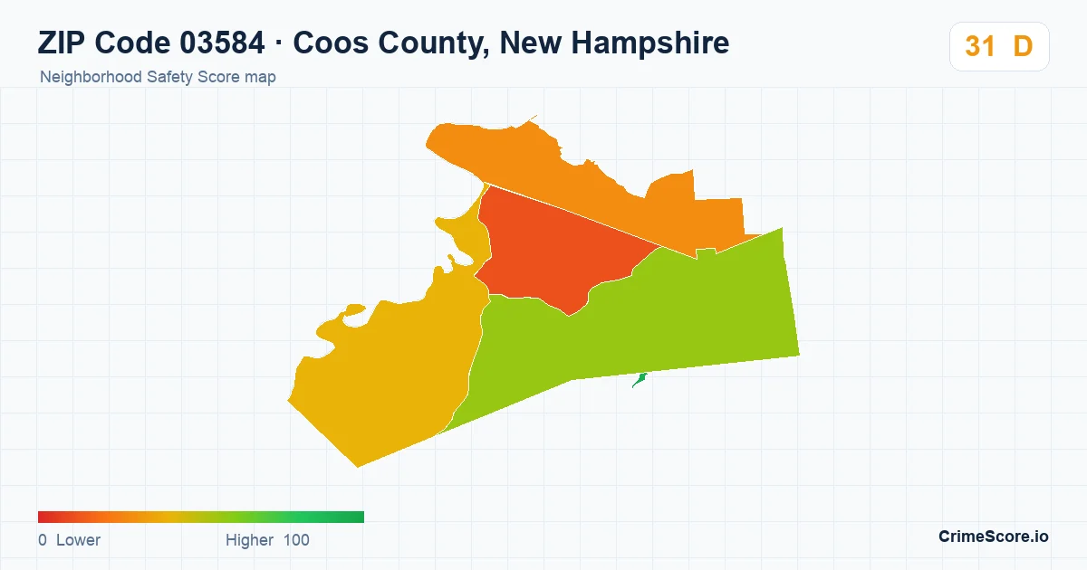 ZIP Code 03584 in Coos County, New Hampshire neighborhood Safety Score map