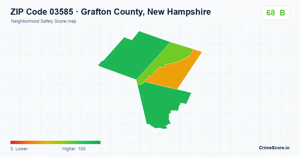 ZIP Code 03585 in Grafton County, New Hampshire neighborhood Safety Score map