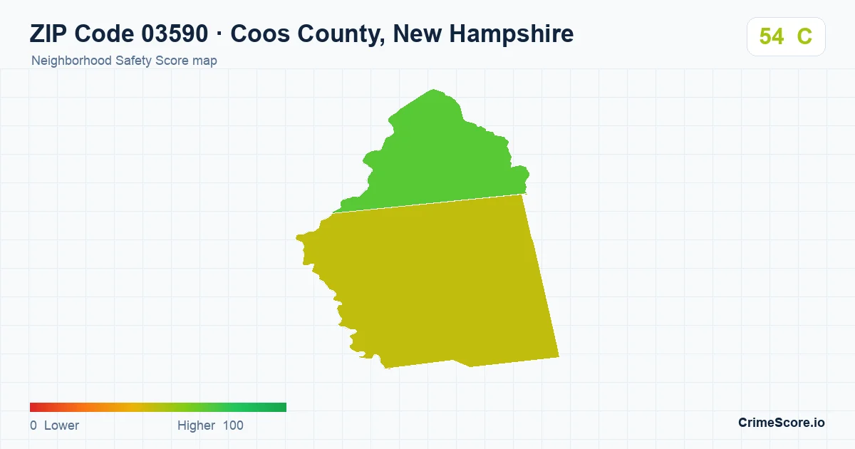 ZIP Code 03590 in Coos County, New Hampshire neighborhood Safety Score map