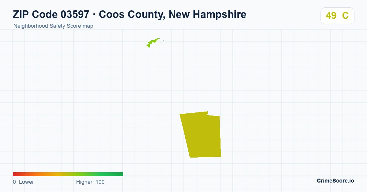 ZIP Code 03597 in Coos County, New Hampshire neighborhood Safety Score map