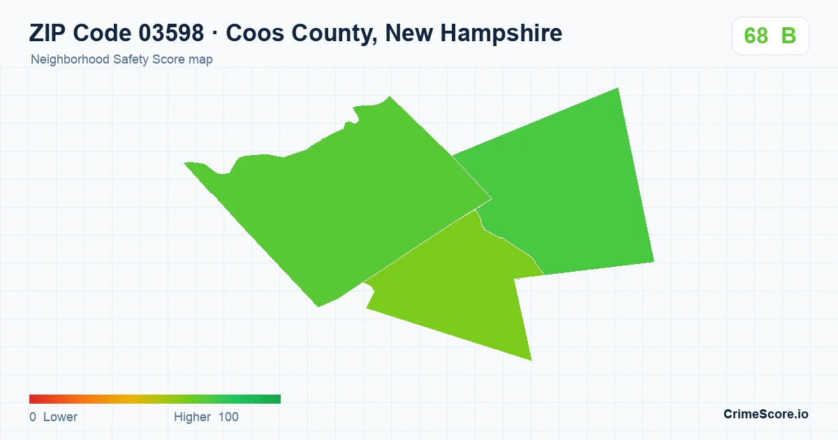 ZIP Code 03598 in Coos County, New Hampshire neighborhood Safety Score map