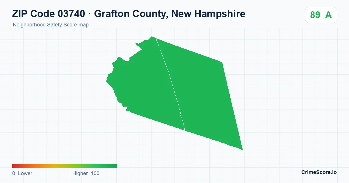 ZIP Code 03740 in Grafton County, New Hampshire neighborhood Safety Score map