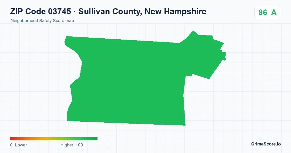 ZIP Code 03745 in Sullivan County, New Hampshire neighborhood Safety Score map