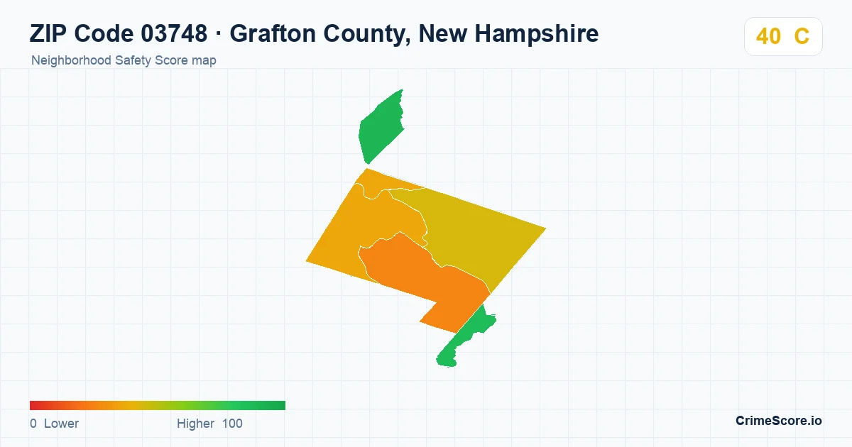 ZIP Code 03748 in Grafton County, New Hampshire neighborhood Safety Score map