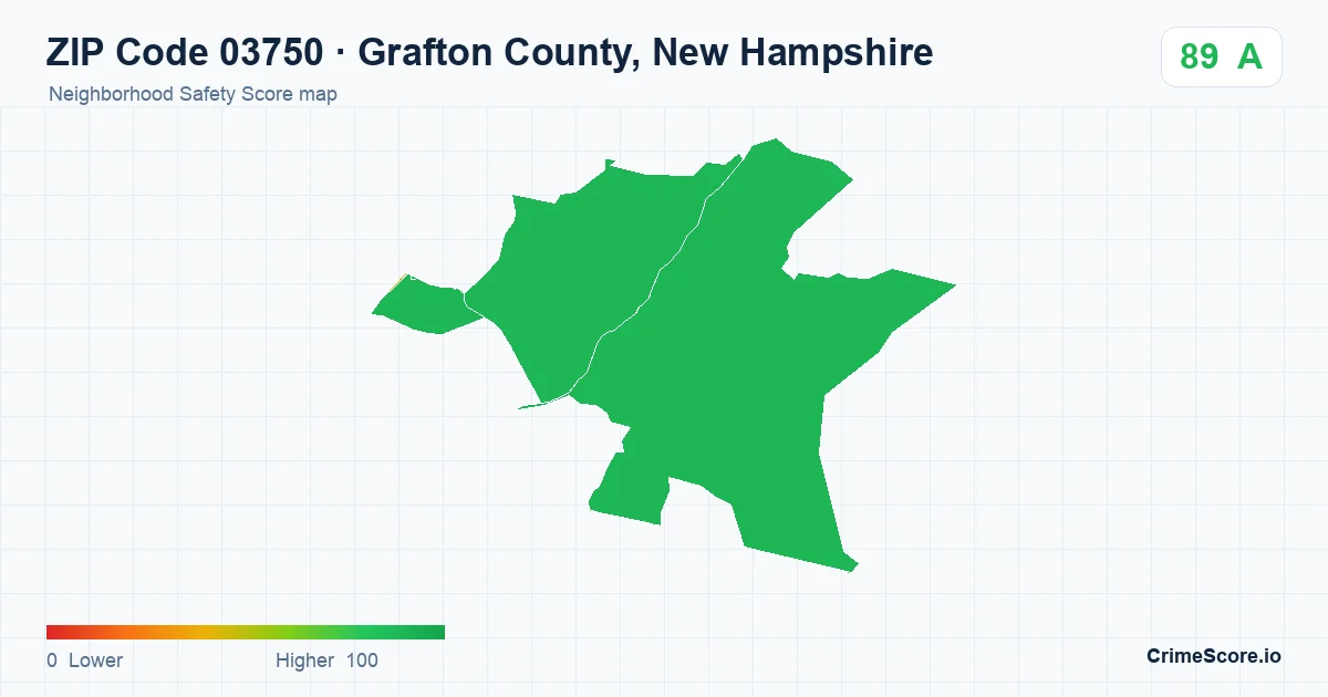 ZIP Code 03750 in Grafton County, New Hampshire neighborhood Safety Score map