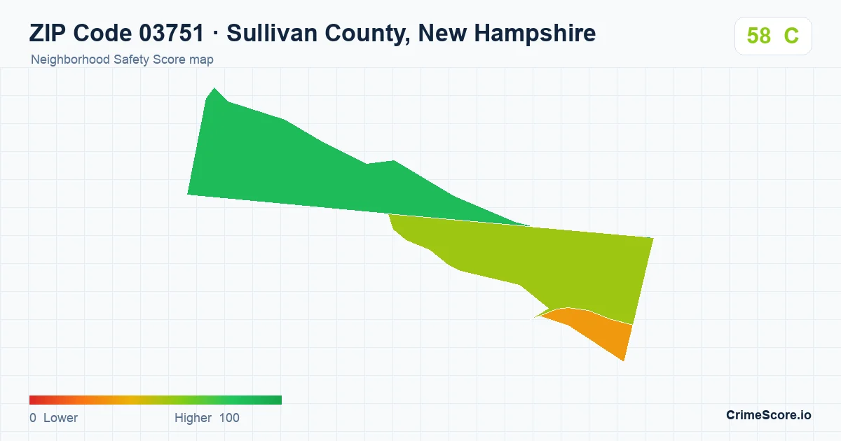 ZIP Code 03751 in Sullivan County, New Hampshire neighborhood Safety Score map