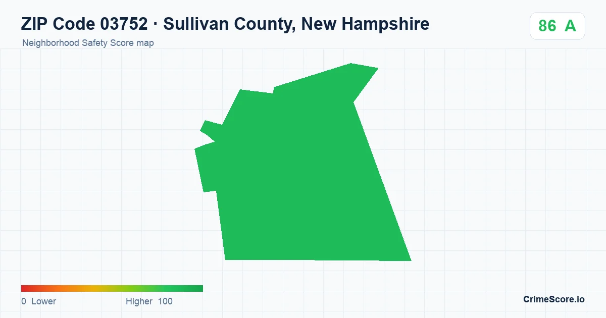 ZIP Code 03752 in Sullivan County, New Hampshire neighborhood Safety Score map