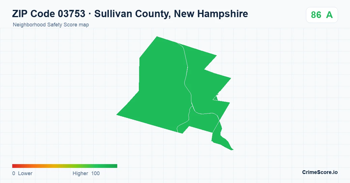 ZIP Code 03753 in Sullivan County, New Hampshire neighborhood Safety Score map