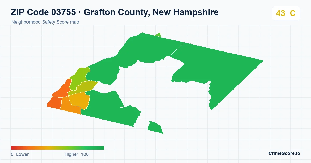ZIP Code 03755 in Grafton County, New Hampshire neighborhood Safety Score map