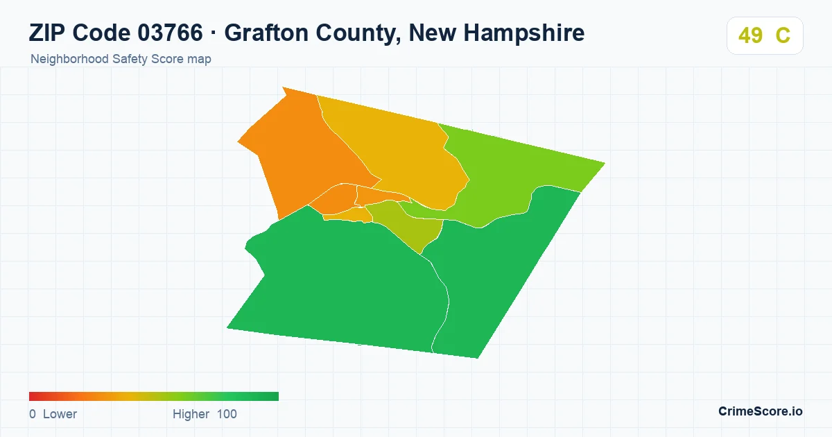 ZIP Code 03766 in Grafton County, New Hampshire neighborhood Safety Score map