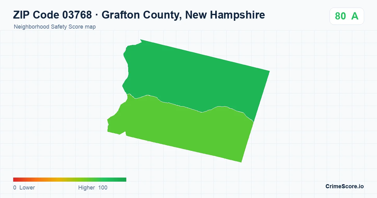 ZIP Code 03768 in Grafton County, New Hampshire neighborhood Safety Score map