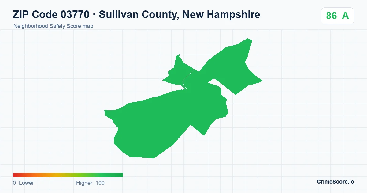 ZIP Code 03770 in Sullivan County, New Hampshire neighborhood Safety Score map