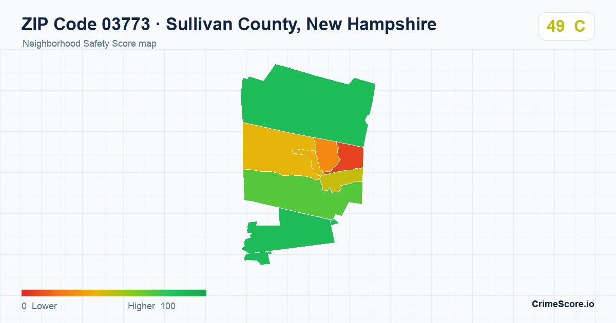 ZIP Code 03773 in Sullivan County, New Hampshire neighborhood Safety Score map