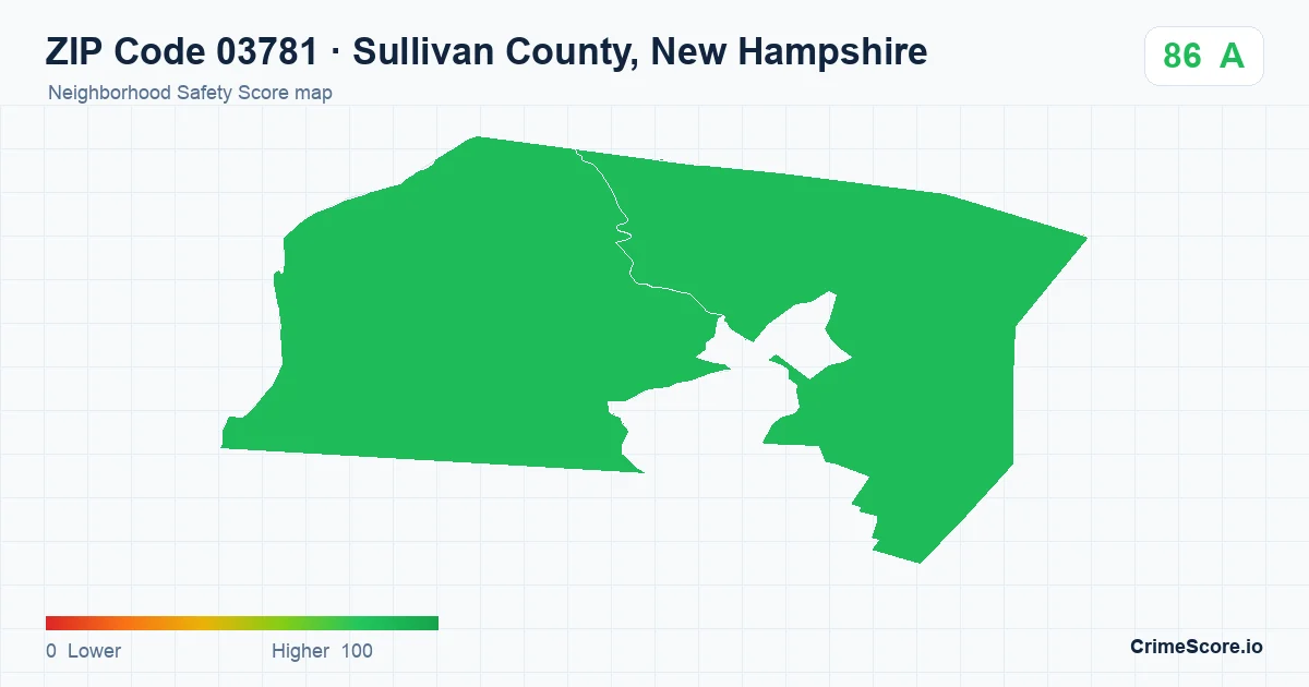 ZIP Code 03781 in Sullivan County, New Hampshire neighborhood Safety Score map