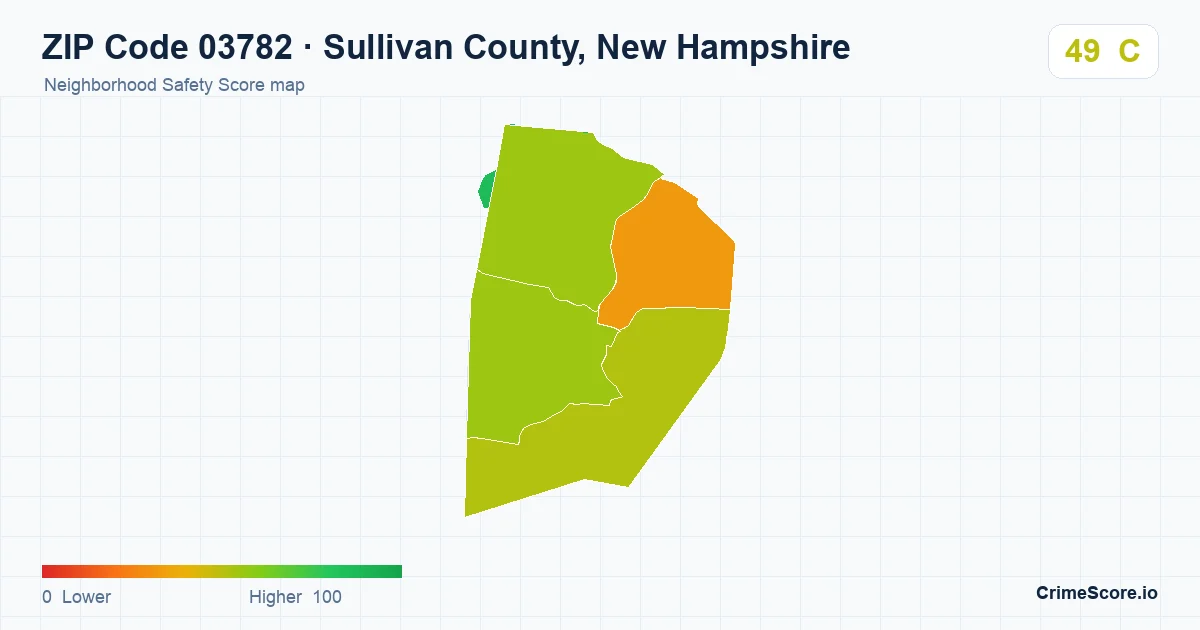 ZIP Code 03782 in Sullivan County, New Hampshire neighborhood Safety Score map