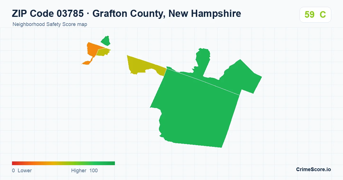 ZIP Code 03785 in Grafton County, New Hampshire neighborhood Safety Score map