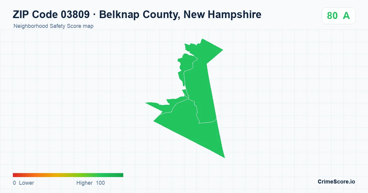 ZIP Code 03809 in Belknap County, New Hampshire neighborhood Safety Score map