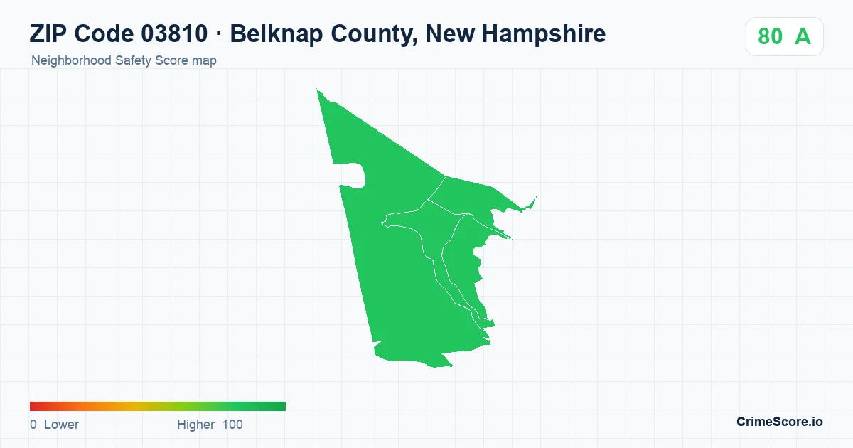 ZIP Code 03810 in Belknap County, New Hampshire neighborhood Safety Score map