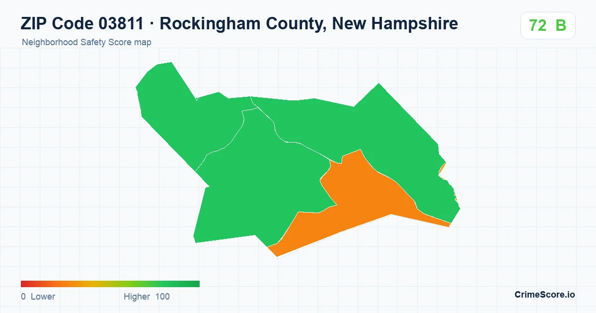 ZIP Code 03811 in Rockingham County, New Hampshire neighborhood Safety Score map