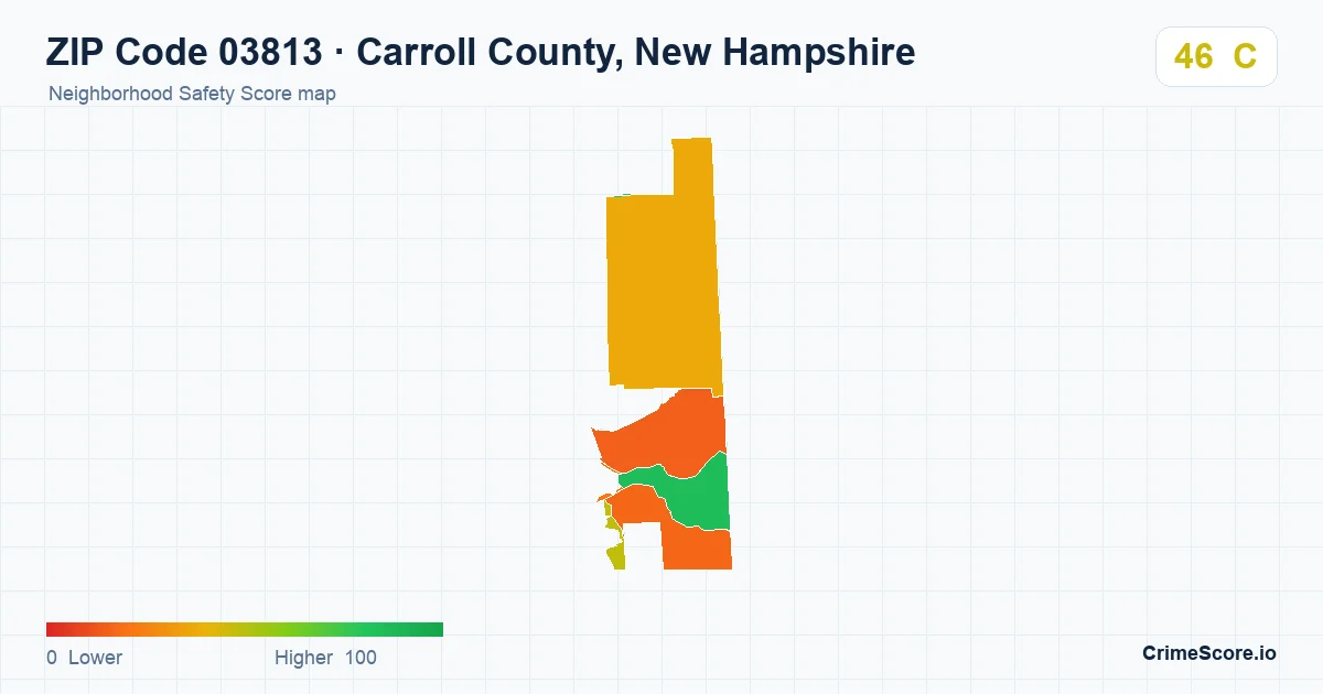 ZIP Code 03813 in Carroll County, New Hampshire neighborhood Safety Score map