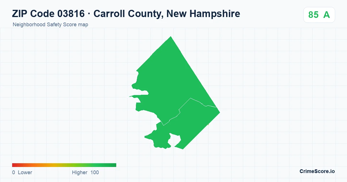 ZIP Code 03816 in Carroll County, New Hampshire neighborhood Safety Score map