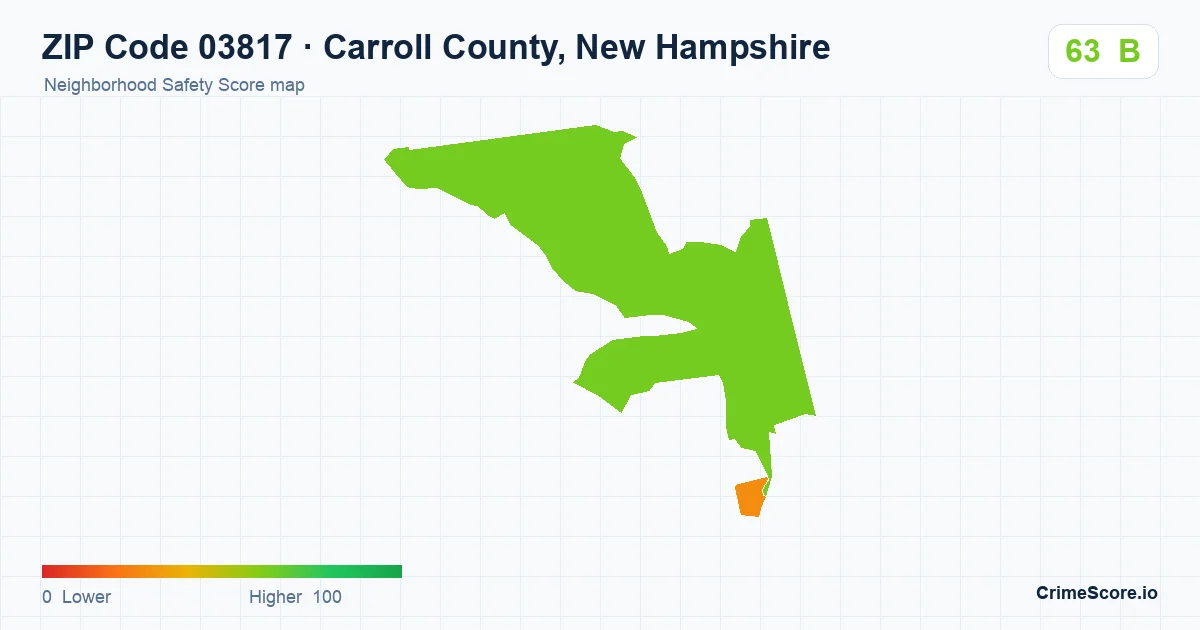 ZIP Code 03817 in Carroll County, New Hampshire neighborhood Safety Score map