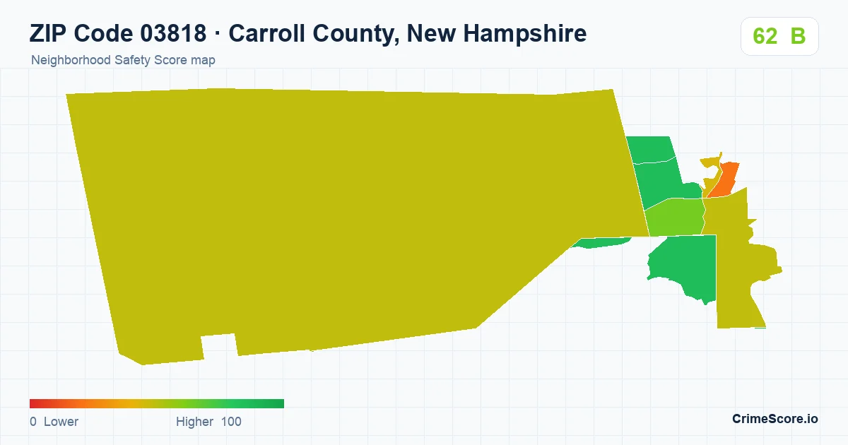 ZIP Code 03818 in Carroll County, New Hampshire neighborhood Safety Score map
