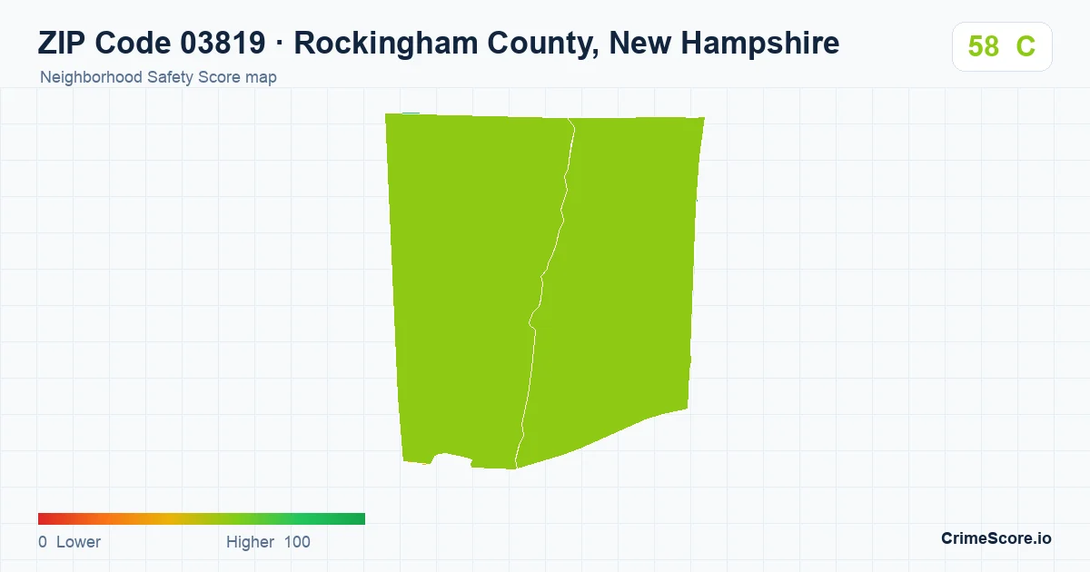 ZIP Code 03819 in Rockingham County, New Hampshire neighborhood Safety Score map