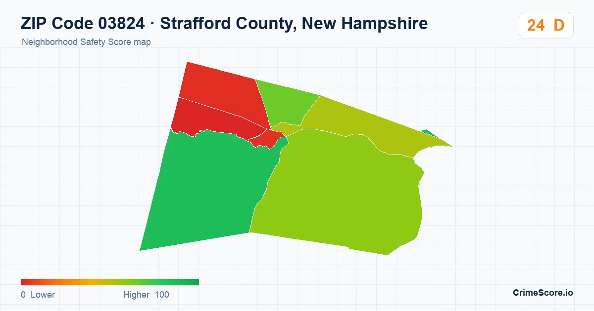 ZIP Code 03824 in Strafford County, New Hampshire neighborhood Safety Score map
