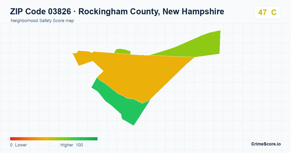 ZIP Code 03826 in Rockingham County, New Hampshire neighborhood Safety Score map