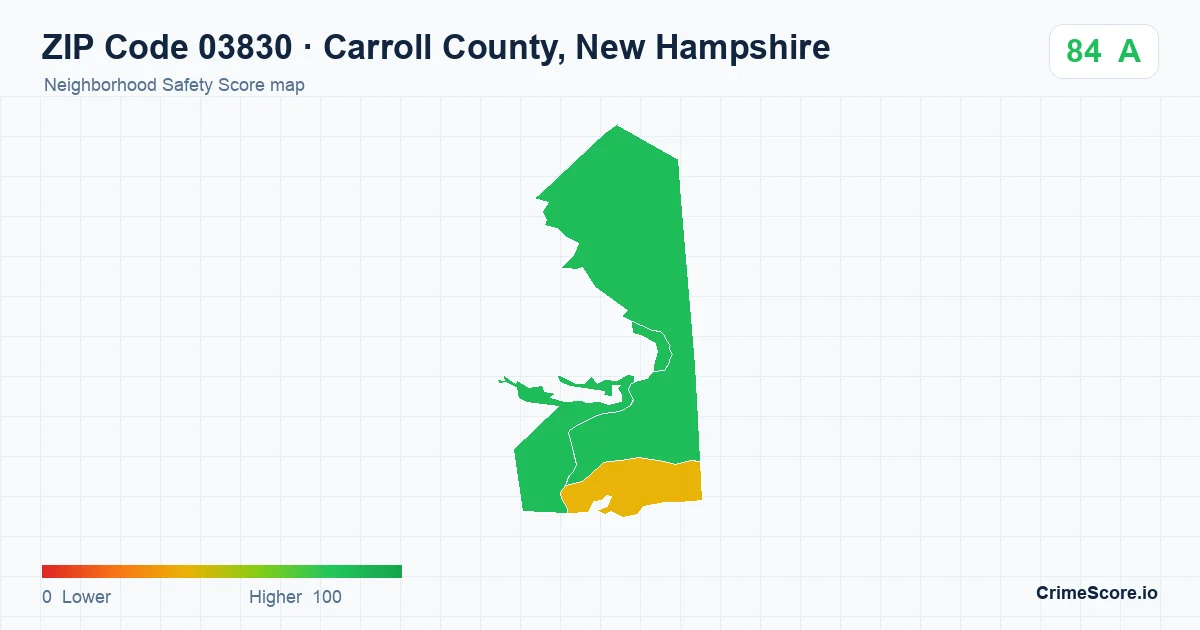 ZIP Code 03830 in Carroll County, New Hampshire neighborhood Safety Score map