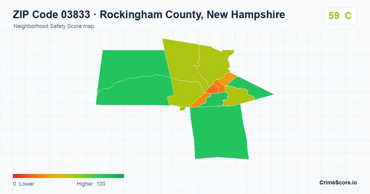 ZIP Code 03833 in Rockingham County, New Hampshire neighborhood Safety Score map