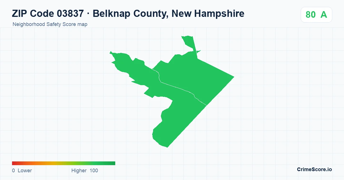 ZIP Code 03837 in Belknap County, New Hampshire neighborhood Safety Score map