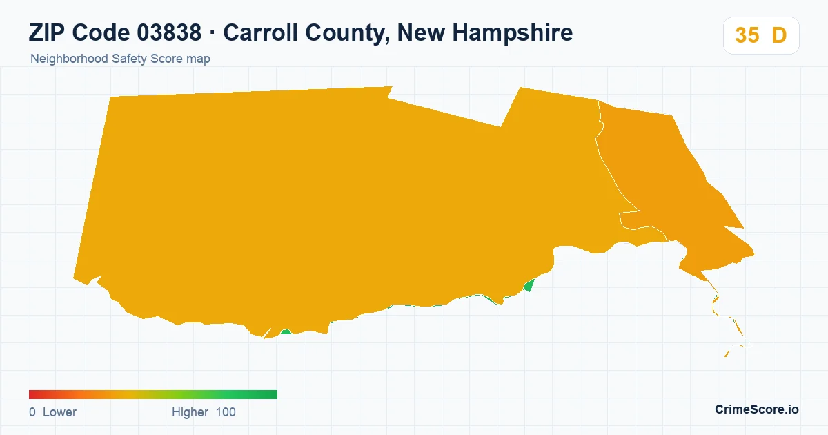 ZIP Code 03838 in Carroll County, New Hampshire neighborhood Safety Score map