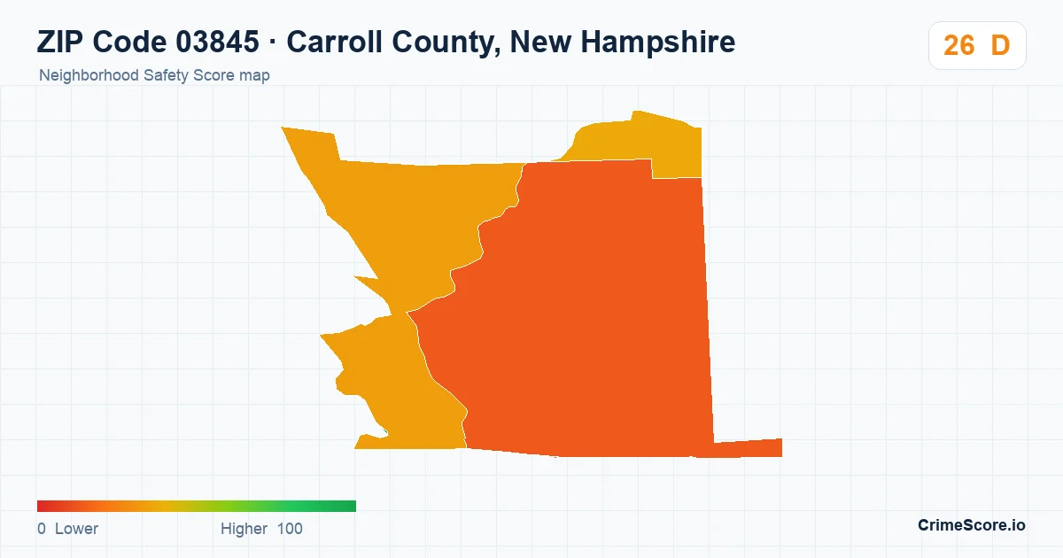 ZIP Code 03845 in Carroll County, New Hampshire neighborhood Safety Score map