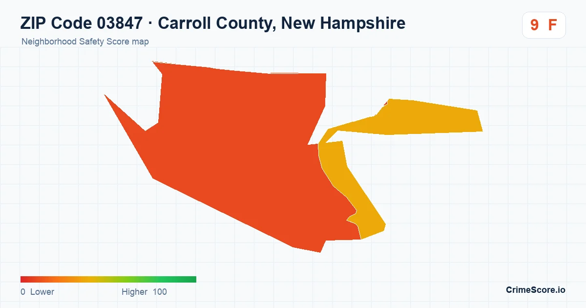 ZIP Code 03847 in Carroll County, New Hampshire neighborhood Safety Score map