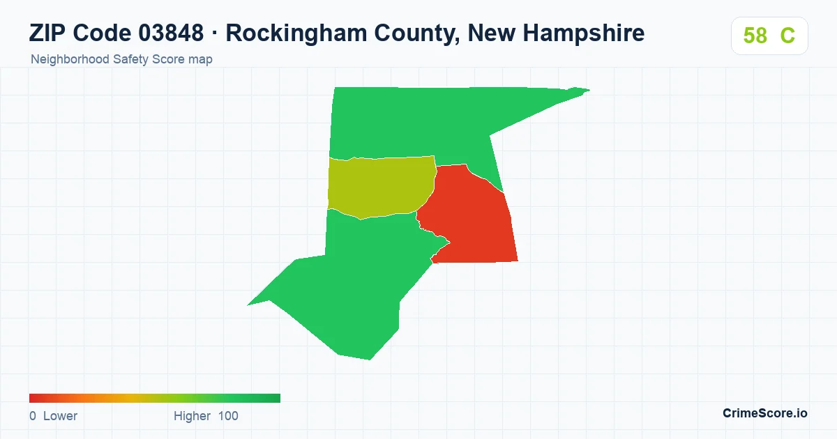 ZIP Code 03848 in Rockingham County, New Hampshire neighborhood Safety Score map