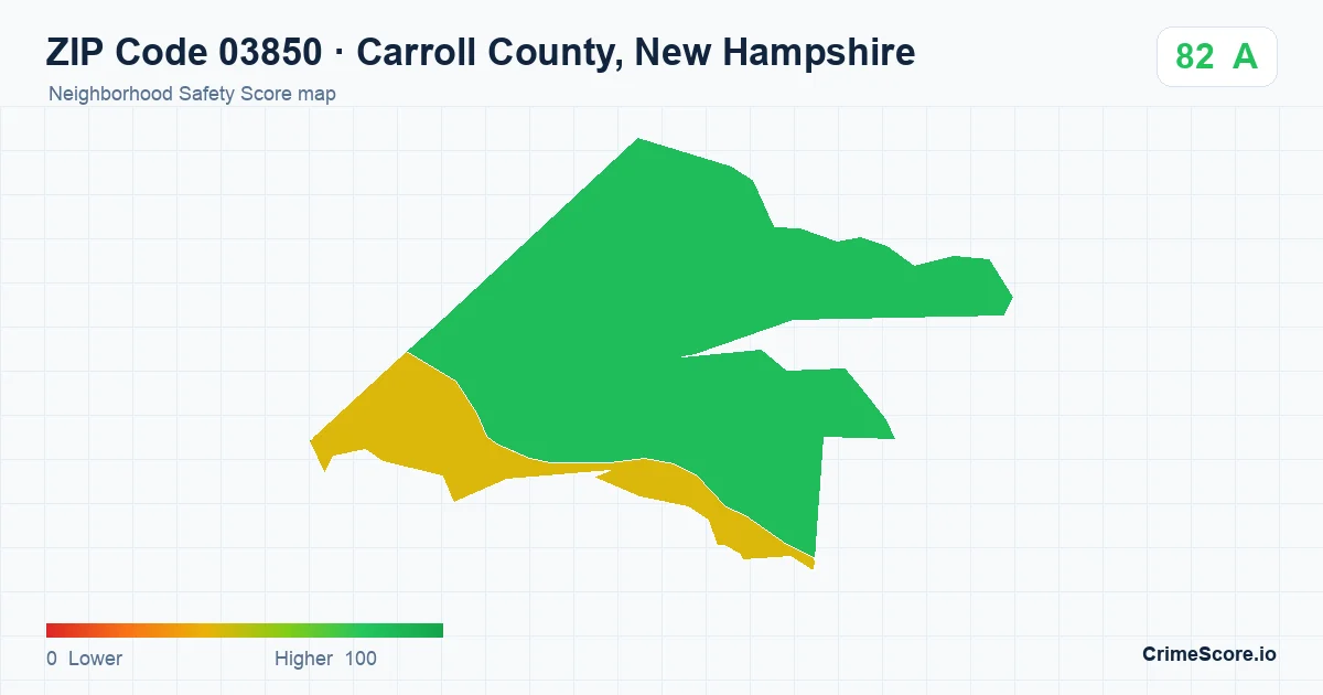 ZIP Code 03850 in Carroll County, New Hampshire neighborhood Safety Score map