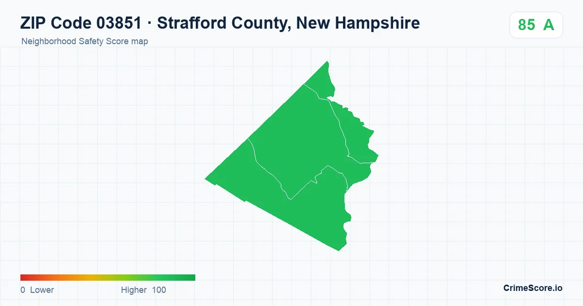 ZIP Code 03851 in Strafford County, New Hampshire neighborhood Safety Score map