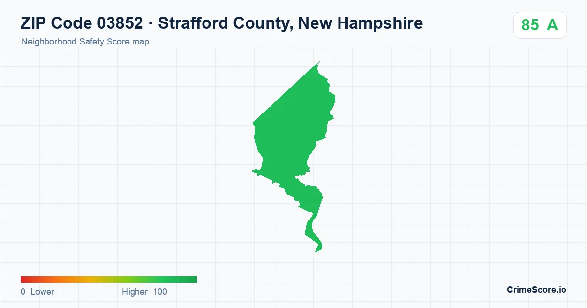ZIP Code 03852 in Strafford County, New Hampshire neighborhood Safety Score map