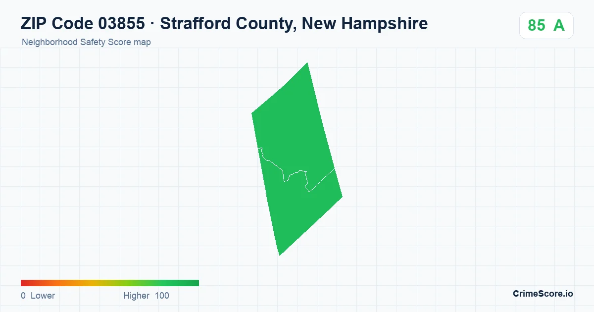 ZIP Code 03855 in Strafford County, New Hampshire neighborhood Safety Score map