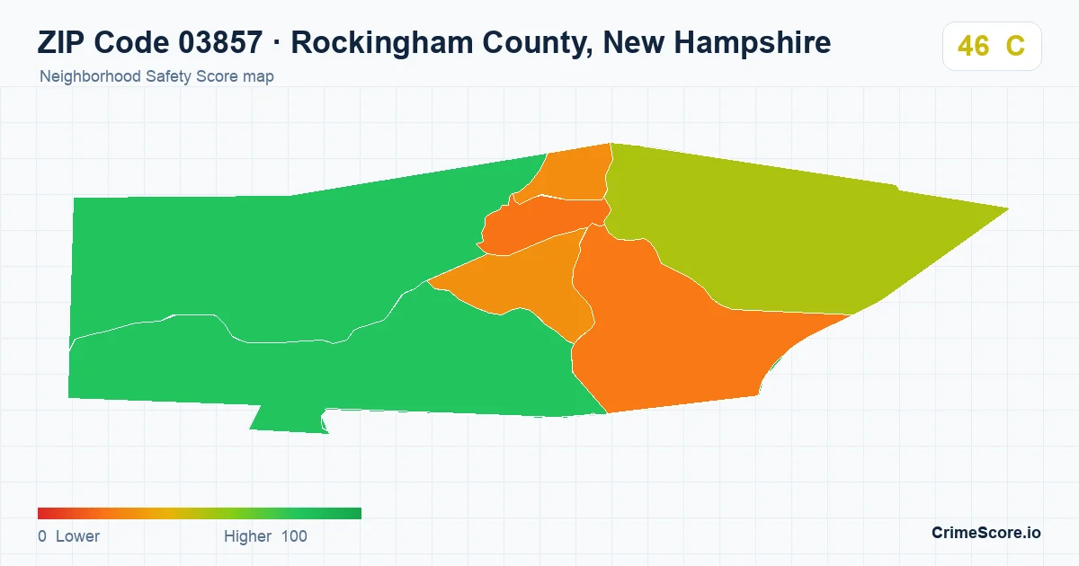 ZIP Code 03857 in Rockingham County, New Hampshire neighborhood Safety Score map