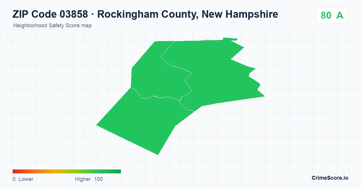 ZIP Code 03858 in Rockingham County, New Hampshire neighborhood Safety Score map