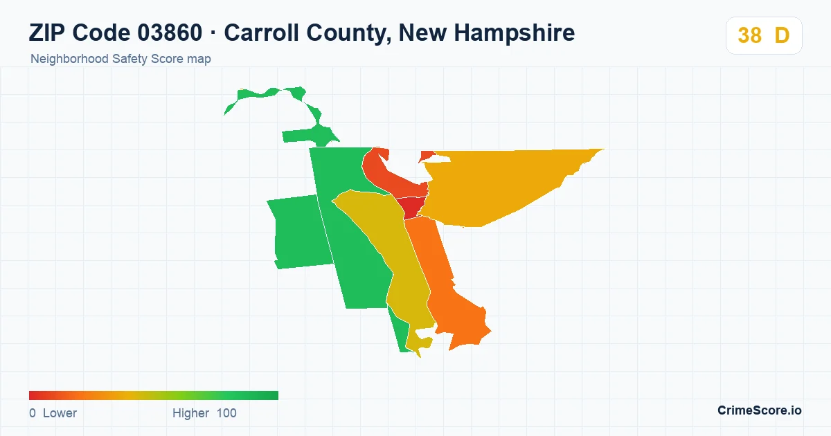 ZIP Code 03860 in Carroll County, New Hampshire neighborhood Safety Score map