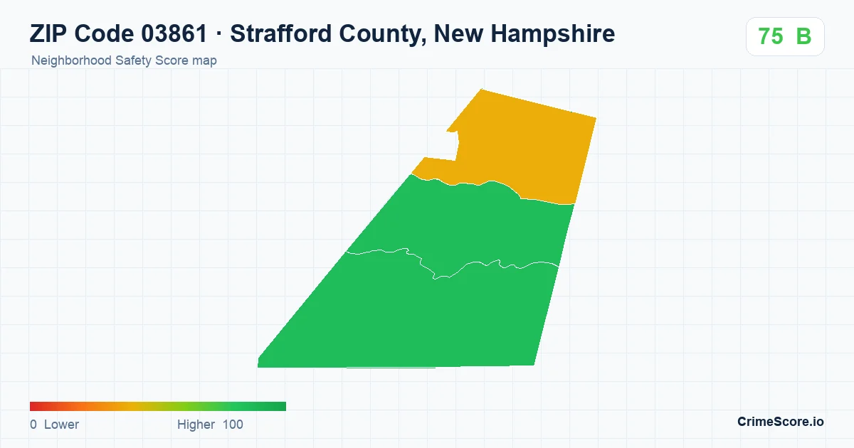 ZIP Code 03861 in Strafford County, New Hampshire neighborhood Safety Score map